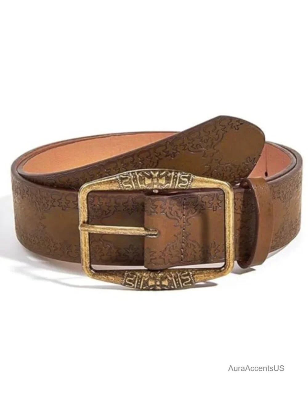 Vintage Western Leather Belt Tooled Floral Embossed Removable Buckle Adjustable